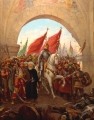 Sultán Mehmed II. dobyl Konštantínopol, čím de facto zanikla vyše tisícročná Byzantská ríša (maľba F. Zonaro